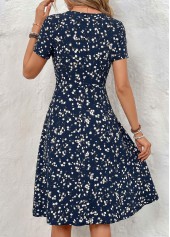 Floral Print Tummy Coverage Navy Short Sleeve Dress