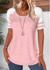 Patchwork Pink Short Sleeve Round Neck T Shirt
