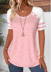 Patchwork Pink Short Sleeve Round Neck T Shirt