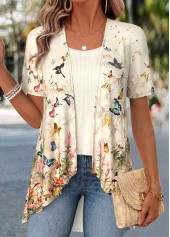 Floral Print Light Yellow Fake Two Piece Twinset