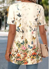 Floral Print Light Yellow Fake Two Piece Twinset
