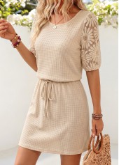 Beige Short Half Sleeve Round Neck Dress
