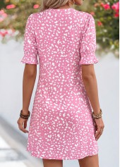 Polka Dot Tummy Coverage Pink Short Split Neck Dress