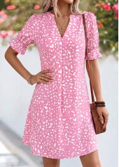Polka Dot Tummy Coverage Pink Short Split Neck Dress