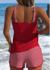 Mid Waisted Striped Tummy Coverage Red Tankini Set