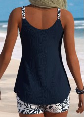 Mid Waisted Tropical Plants Print Curved Hem Tankini Set