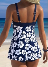 Mid Waisted Floral Print Tummy Coverage Navy Tankini Set