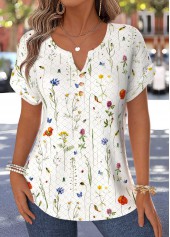 Floral Print Tummy Coverage Multi Color Short Sleeve Blouse