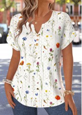 Floral Print Tummy Coverage Multi Color Short Sleeve Blouse