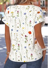 Floral Print Tummy Coverage Multi Color Short Sleeve Blouse
