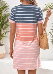Multi Stripe Print Tummy Coverage Short V Neck Dress