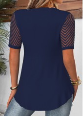 Navy Short Sleeve Heart Collar Fake Two Piece Twinset