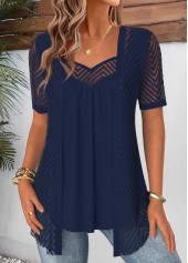 Navy Short Sleeve Heart Collar Fake Two Piece Twinset