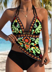 Random Floral Print Tube Black Tankini Top-No Bottom