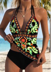 Random Floral Print Tube Black Tankini Top-No Bottom