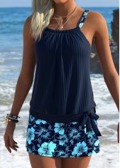 Mid Waisted Floral Print Blouson Navy Tankini Set