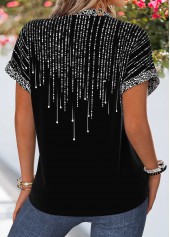 Ombre Tummy Coverage Black Short Sleeve Split Neck Blouse