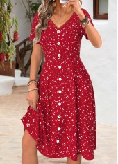 Tummy Coverage Red Short Sleeve V Neck Dress