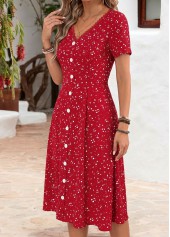 Tummy Coverage Red Short Sleeve V Neck Dress