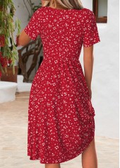 Tummy Coverage Red Short Sleeve V Neck Dress