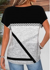 Geometric Print Black Short Sleeve Round Neck T Shirt