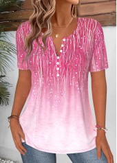 Ombre Curved Hem Hot Pink Short Sleeve T Shirt