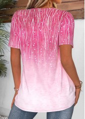 Ombre Curved Hem Hot Pink Short Sleeve T Shirt