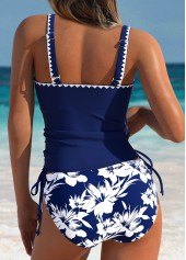 Mid Waisted Floral Print Tummy Coverage Navy Tankini Set