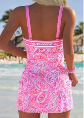 Mid Waisted Paisley Print Pink Tankini Set