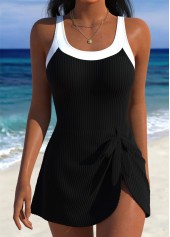 Adjustable Tie Black One Piece Swimdress