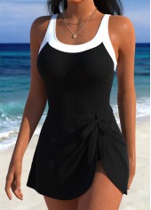 Adjustable Tie Black One Piece Swimdress