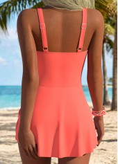 Tropical Plants Print Adjustable Tie Orange One Piece Swimdress