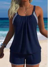 Mid Waisted Striped Blouson Navy Tankini Set