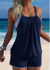 Mid Waisted Striped Blouson Navy Tankini Set