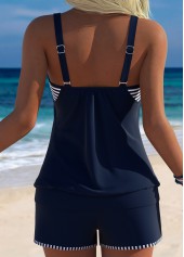 Mid Waisted Striped Blouson Navy Tankini Set