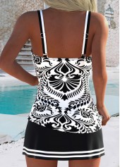 Mid Waisted Tribal Print Thigh Slimmer Beige Tankini Set