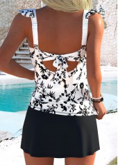 High Waisted Floral Print Fake 2in1 Black Tankini Set