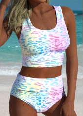 Mid Waisted Leopard Pull On Multi Color Bikini Set
