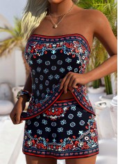 Mid Waisted Tribal Print Black Tankini Set