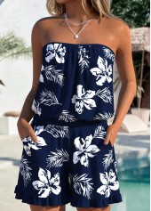 Floral Print Tummy Coverage Navy One Piece Swimwear