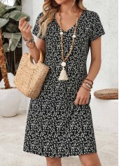 Ditsy Floral Print Tummy Coverage Black Short Dress