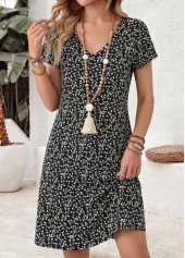 Ditsy Floral Print Tummy Coverage Black Short Dress