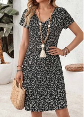 Ditsy Floral Print Tummy Coverage Black Short Dress
