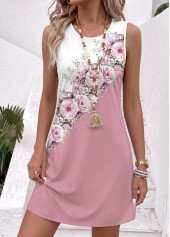 Floral Print Tummy Coverage Multi Color Short Sleeveless Dress