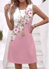 Floral Print Tummy Coverage Multi Color Short Sleeveless Dress