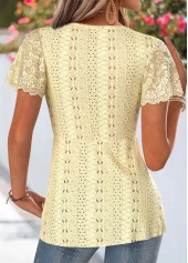 Patchwork Yellow Short Sleeve V Neck T Shirt
