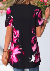 Floral Print Black Short Sleeve Fake Two Piece Twinset