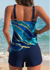 Mid Waisted Marble Print Tummy Coverage Navy Tankini Set