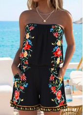 Floral Print Ruffle Black One Piece Swimwear