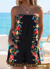 Floral Print Ruffle Black One Piece Swimwear